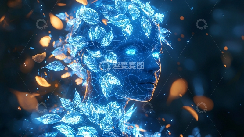 高清大图下载【趣麦麦图】蓝色树叶人像