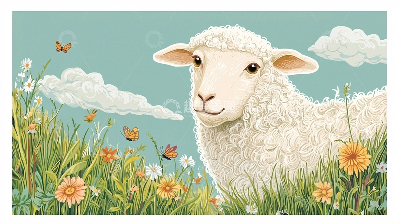 高清大图下载【趣麦麦图】可爱的小绵羊在花丛中