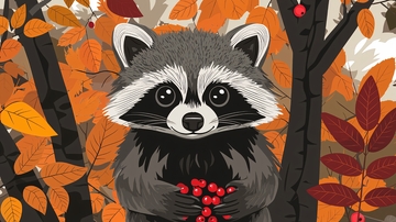 秋季树林里的小浣熊