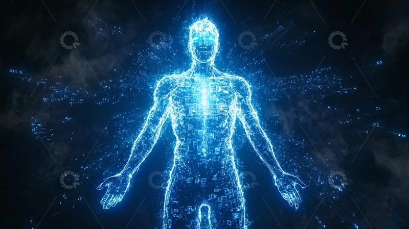 高清大图下载【趣麦麦图】蓝色能量人形轮廓