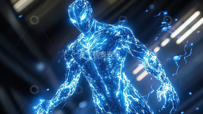 高清大图下载【趣麦麦图】蓝色闪电人形