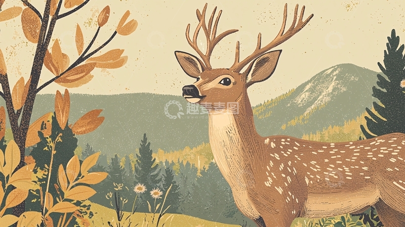 高清大图下载【趣麦麦图】秋季森林雄鹿