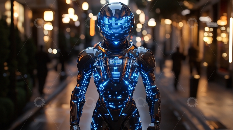 高清大图下载【趣麦麦图】未来感城市夜景中的机器人