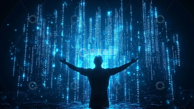 高清大图下载【趣麦麦图】人拥抱蓝色数据流