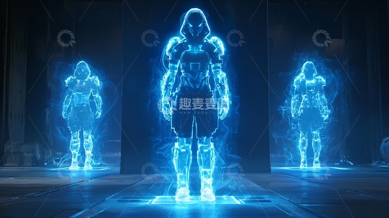 高清大图下载【趣麦麦图】蓝色光影中的未来战士