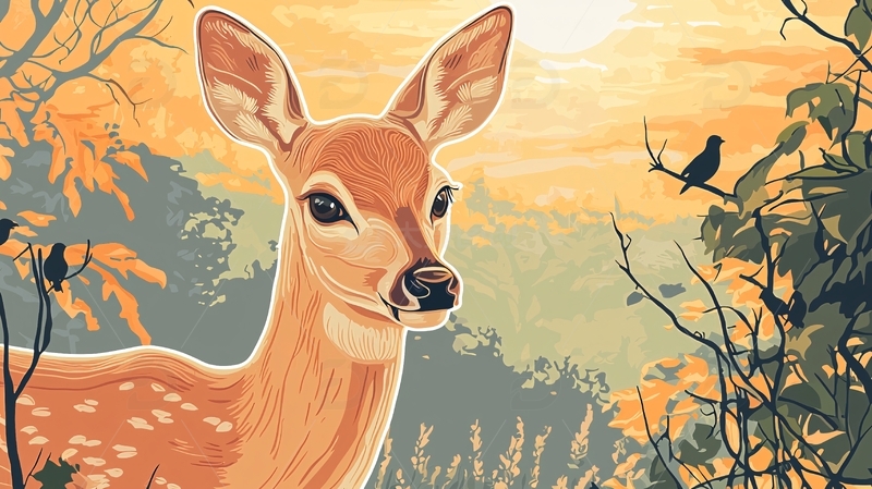 落日余晖下的斑点小鹿