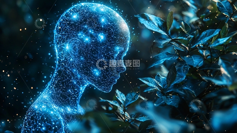 高清大图下载【趣麦麦图】蓝色光点构成的人形