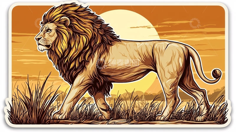 高清大图下载【趣麦麦图】狮子日落草原