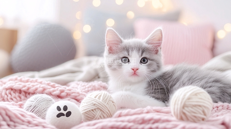 高清大图下载【趣麦麦图】可爱小猫毛线团