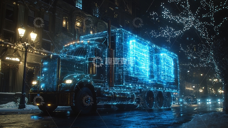 高清大图下载【趣麦麦图】蓝色光点构成的卡车夜景