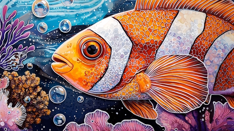 高清大图下载【趣麦麦图】小丑鱼海洋珊瑚礁绘画