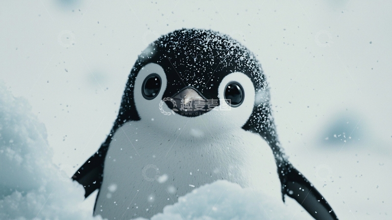 高清大图下载【趣麦麦图】可爱的小企鹅在雪地里