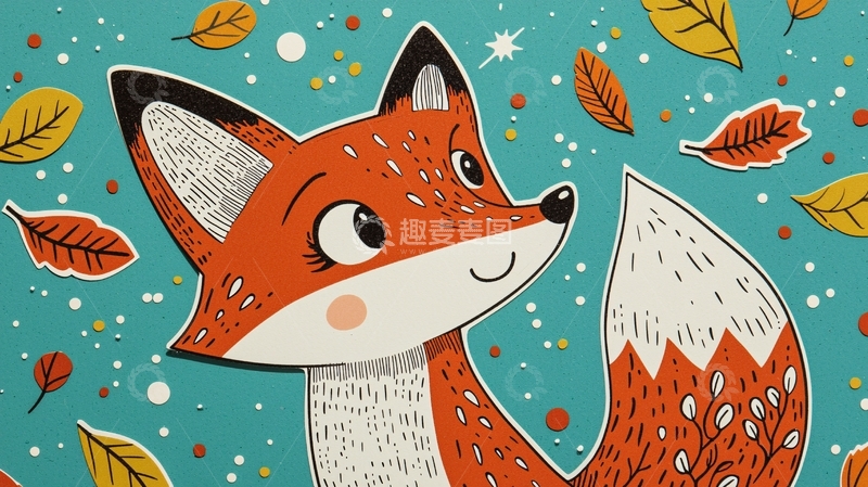 高清大图下载【趣麦麦图】可爱卡通狐狸秋季落叶