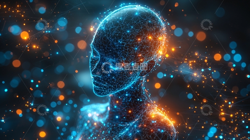 高清大图下载【趣麦麦图】蓝色光点环绕的女性