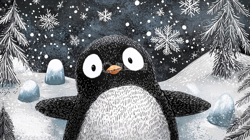 高清大图下载【趣麦麦图】雪中可爱企鹅