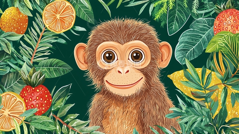 高清大图下载【趣麦麦图】可爱小猴子水果背景