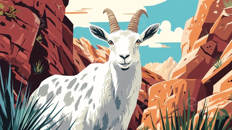 高清大图下载【趣麦麦图】山羊峡谷插画