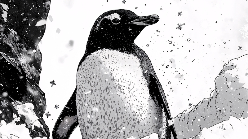 高清大图下载【趣麦麦图】黑白企鹅雪景图