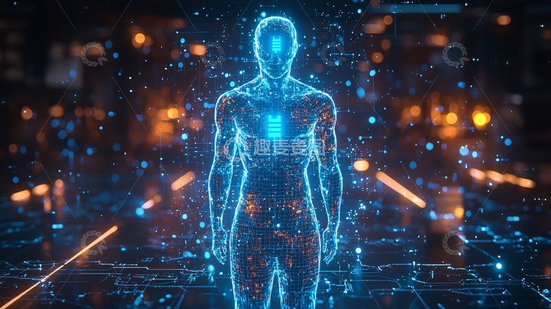 高清大图下载【趣麦麦图】蓝色的发光人体轮廓