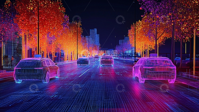 高清大图下载【趣麦麦图】城市夜景中的赛博朋克汽车