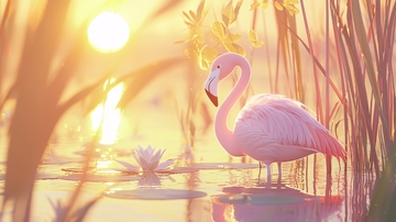 日落时分火烈鸟