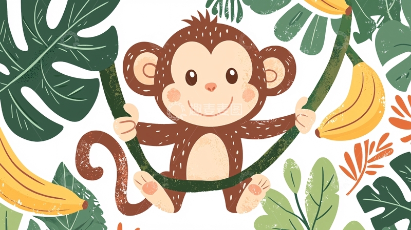 高清大图下载【趣麦麦图】可爱猴子荡秋千