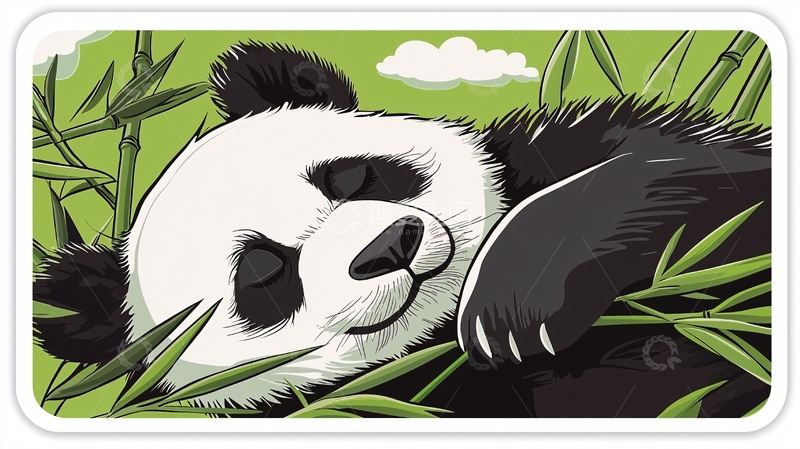 高清大图下载【趣麦麦图】萌睡大熊猫竹林图