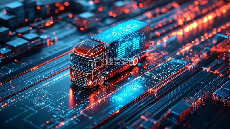 高清大图下载【趣麦麦图】未来感卡车行驶在电路板上