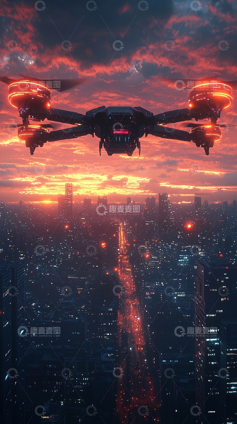 高清大图下载【趣麦麦图】无人机在城市上空飞行
