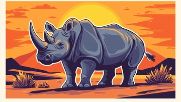 日落背景下的犀牛