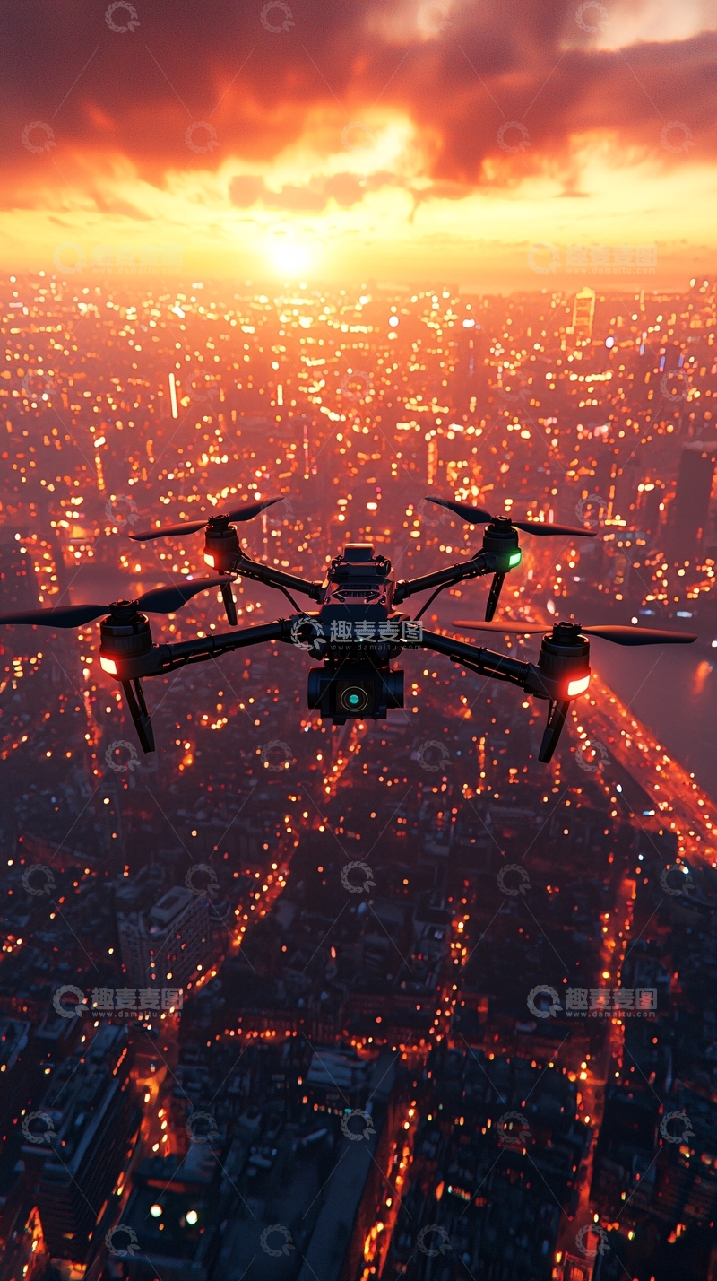 高清大图下载【趣麦麦图】无人机俯瞰城市夜景
