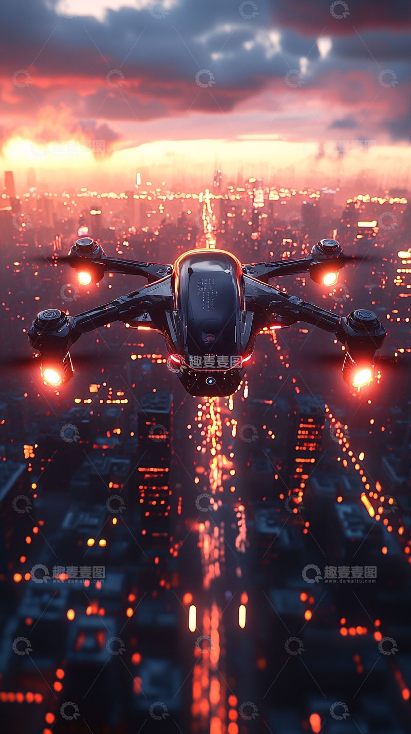 高清大图下载【趣麦麦图】夜空中飞行的无人机