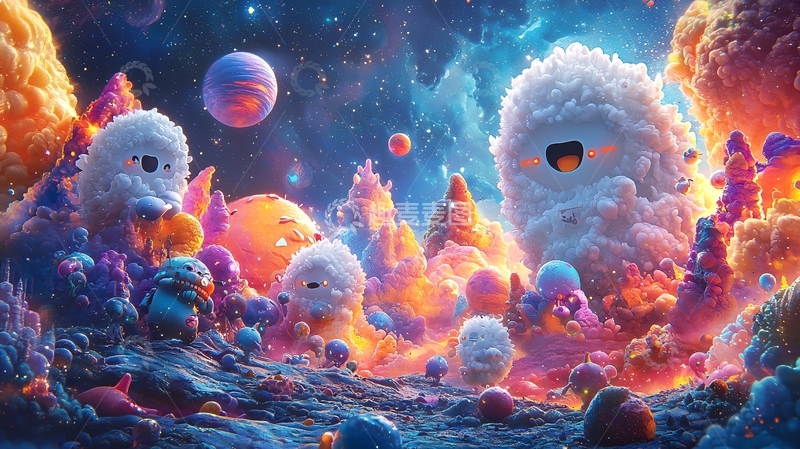 高清大图下载【趣麦麦图】梦幻色彩卡通宇宙世界