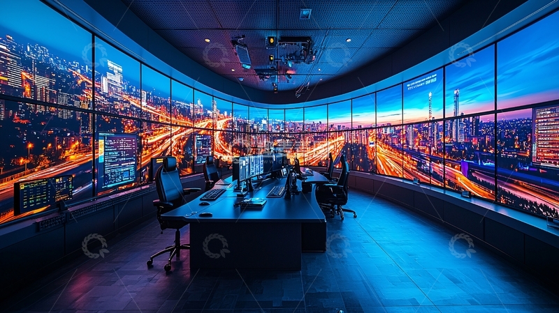 高清大图下载【趣麦麦图】现代化监控室夜景