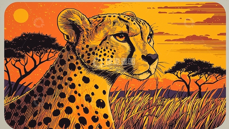 高清大图下载【趣麦麦图】非洲猎豹日落