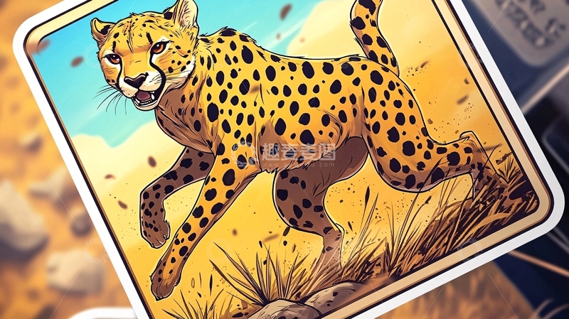 高清大图下载【趣麦麦图】奔跑的猎豹插画
