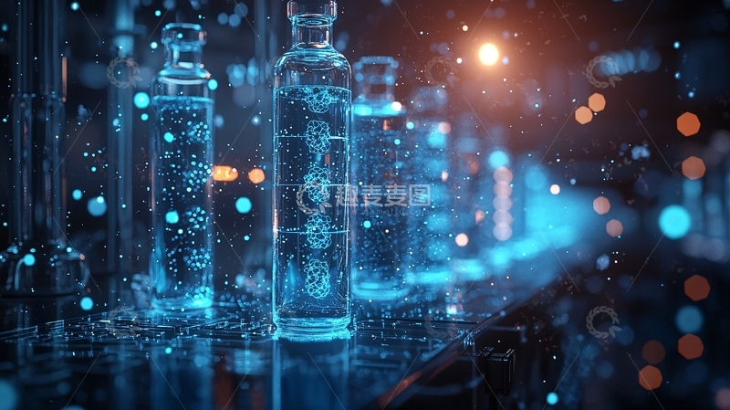 高清大图下载【趣麦麦图】蓝色液体在玻璃器皿中