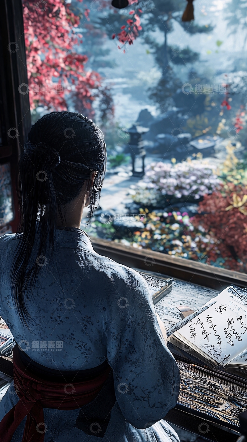 高清大图下载【趣麦麦图】女子窗边看书