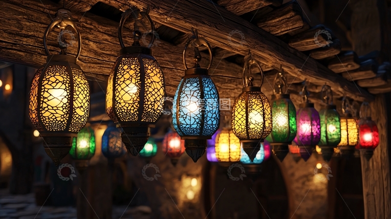 高清大图下载【趣麦麦图】彩色玻璃灯笼