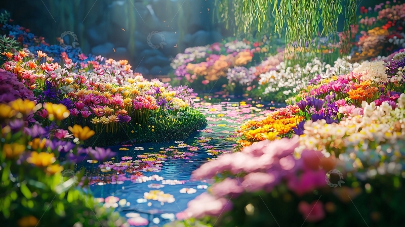 高清大图下载【趣麦麦图】梦幻花海溪流