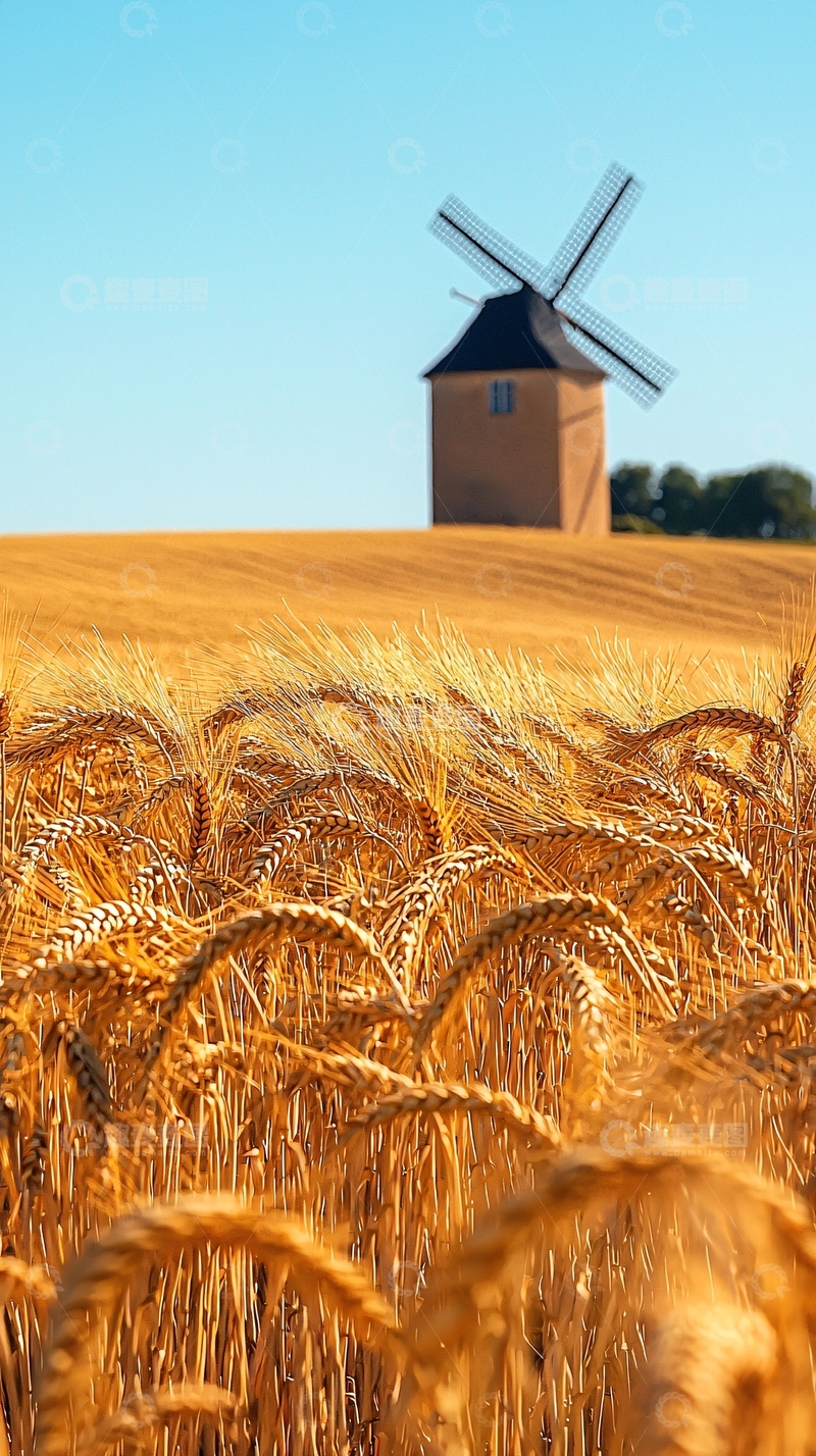 高清大图下载【趣麦麦图】麦田里的风车
