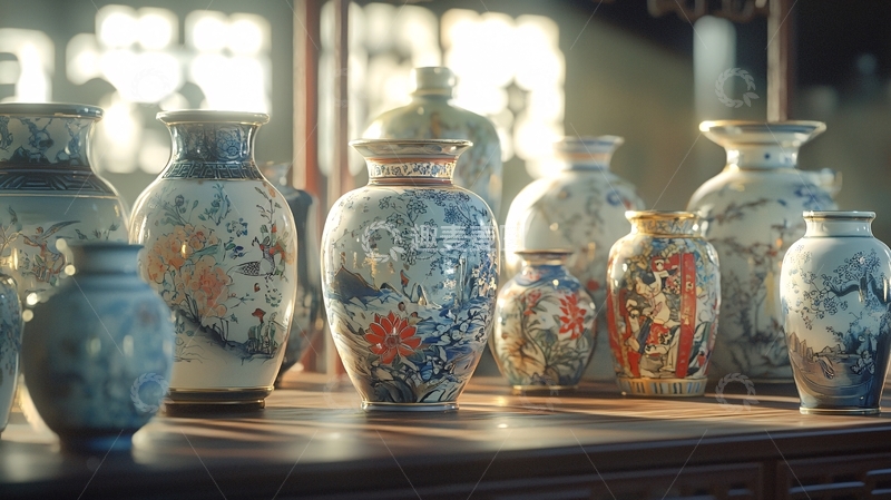 高清大图下载【趣麦麦图】光线透过窗户照在瓷器上