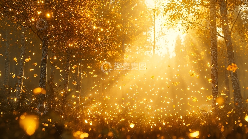 高清大图下载【趣麦麦图】金色光线穿过树林的秋日