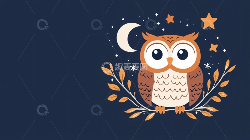 高清大图下载【趣麦麦图】夜空中可爱的猫头鹰