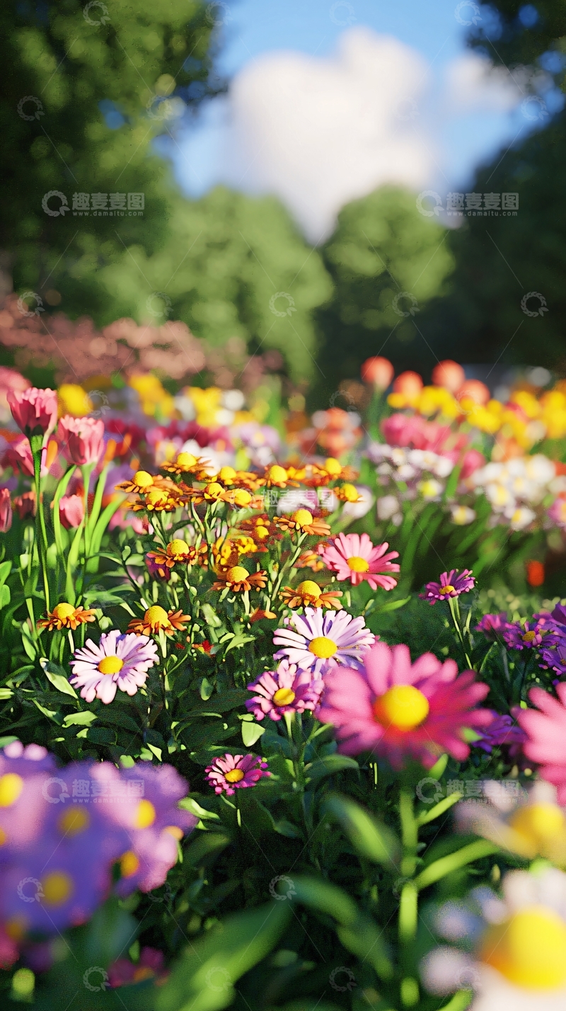 高清大图下载【趣麦麦图】阳光下五彩缤纷的花田