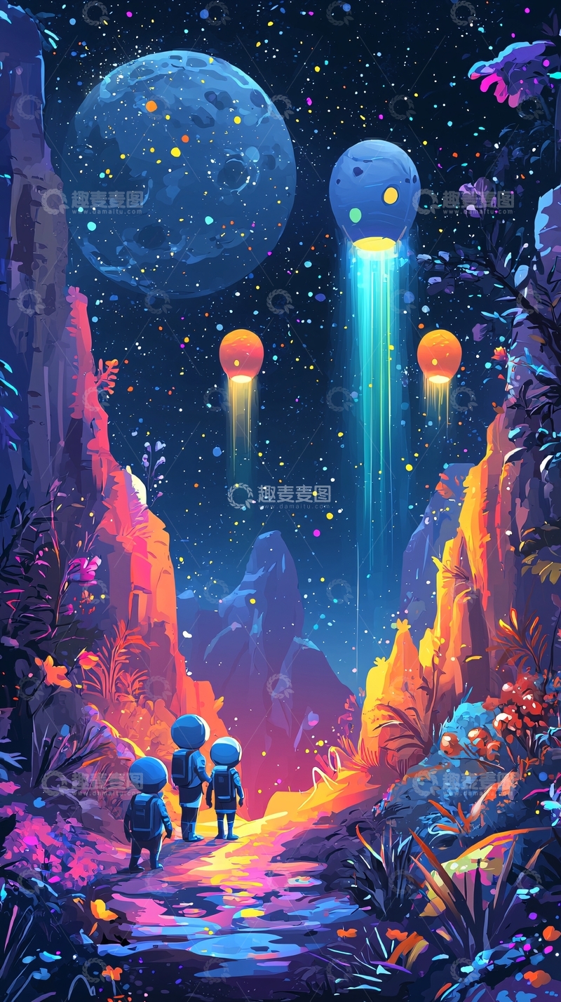 高清大图下载【趣麦麦图】奇幻星空下的探险