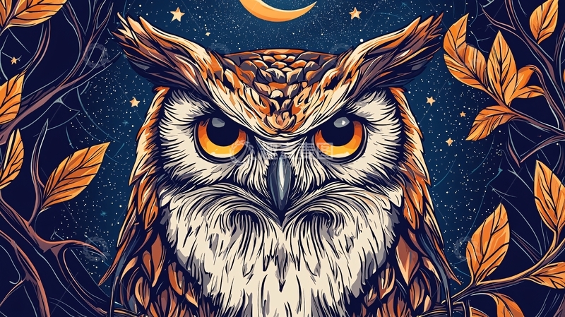 高清大图下载【趣麦麦图】夜间森林猫头鹰