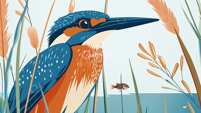 高清大图下载【趣麦麦图】翠鸟插画