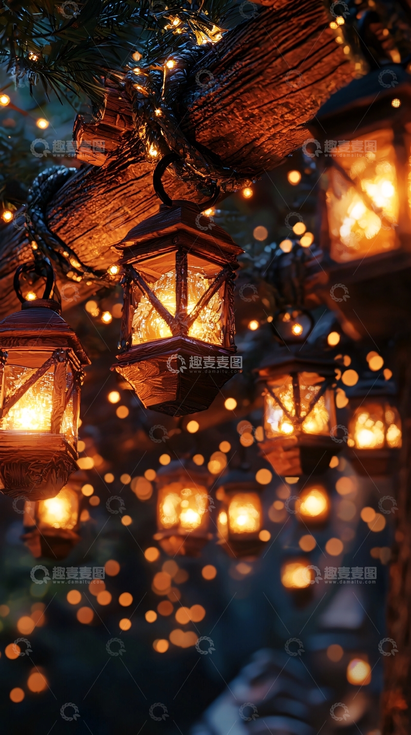 高清大图下载【趣麦麦图】树枝上挂满温暖灯笼