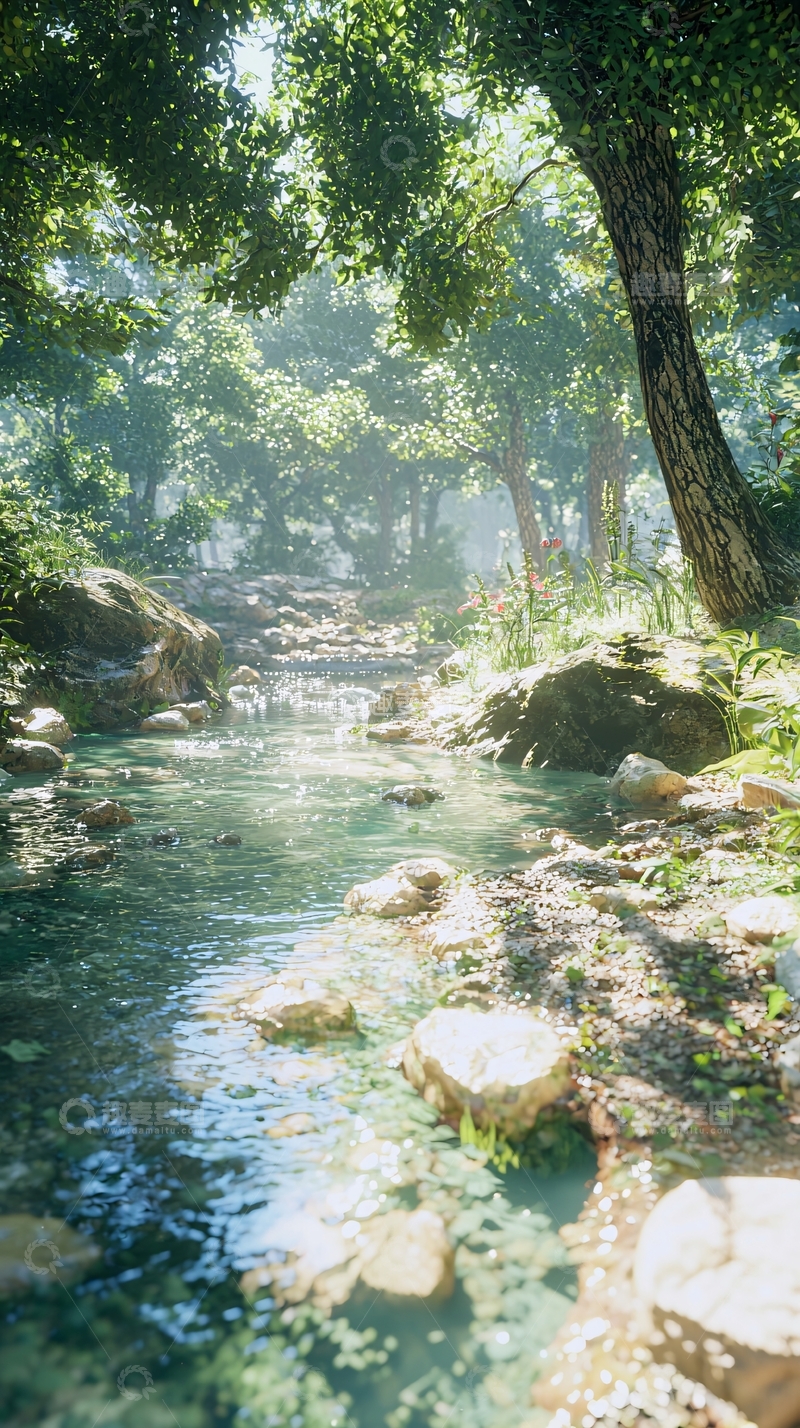 高清大图下载【趣麦麦图】阳光森林小溪